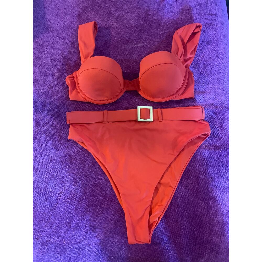 WE WORE WHAT 2 Pc Bikini Set Claudia Emily Size Small / S High Rise Belted - Picture 2 of 6